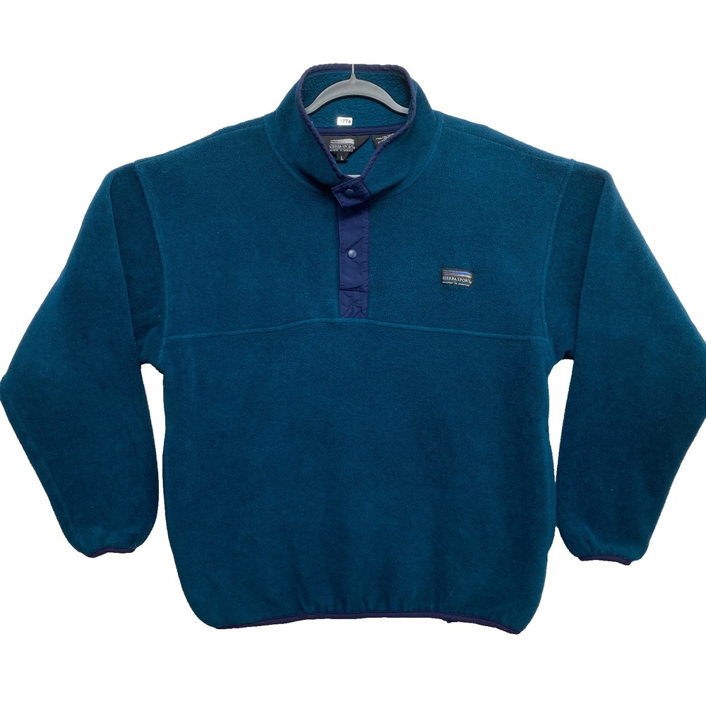 Sierra Sport Fleece Jacket Mens L Teal Snap Neck Sweatshirt Made In USA